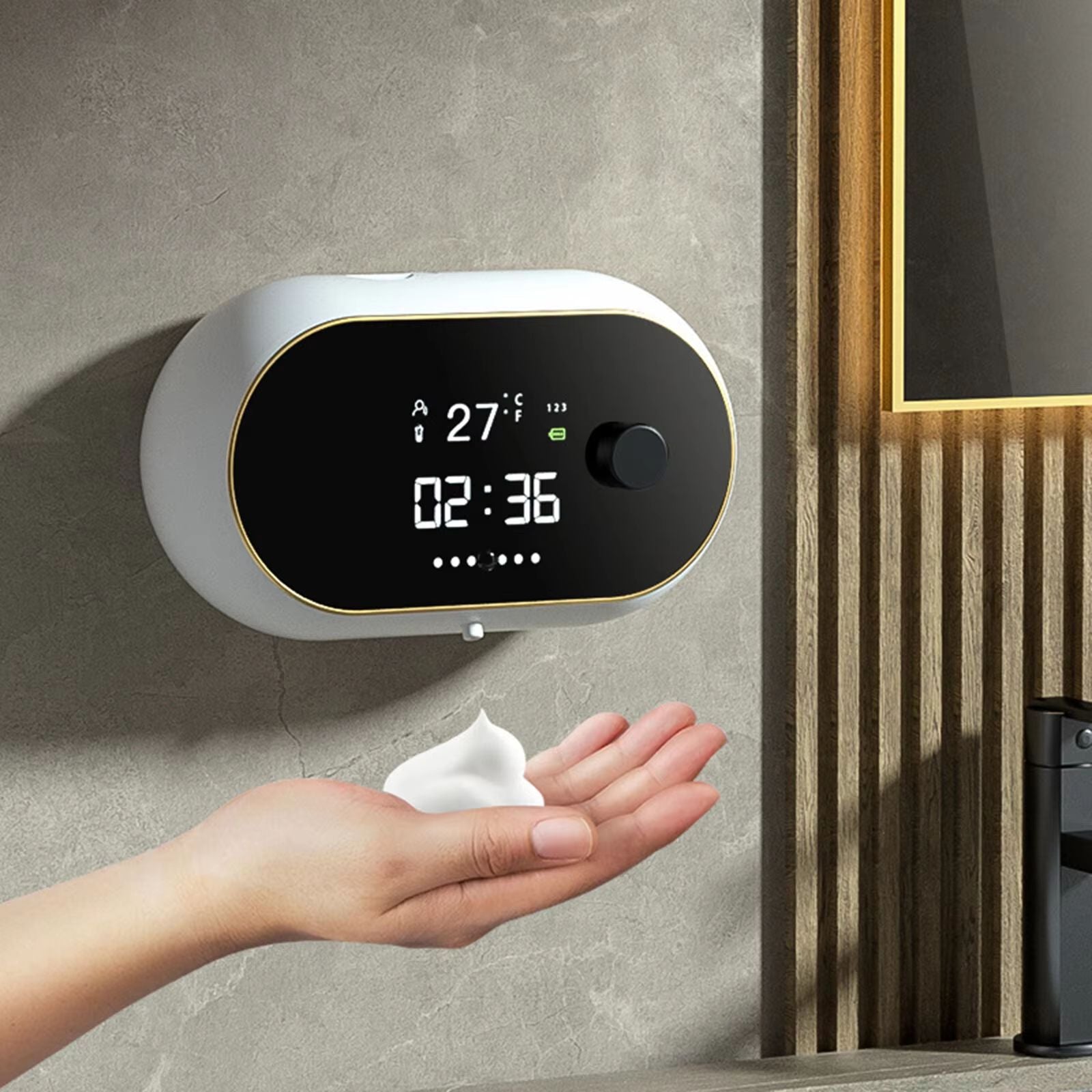 SmartDisplay USBRechargeable Infrared Touchless Soap  Sanitiser Dispenser  LED Temperature Display  1