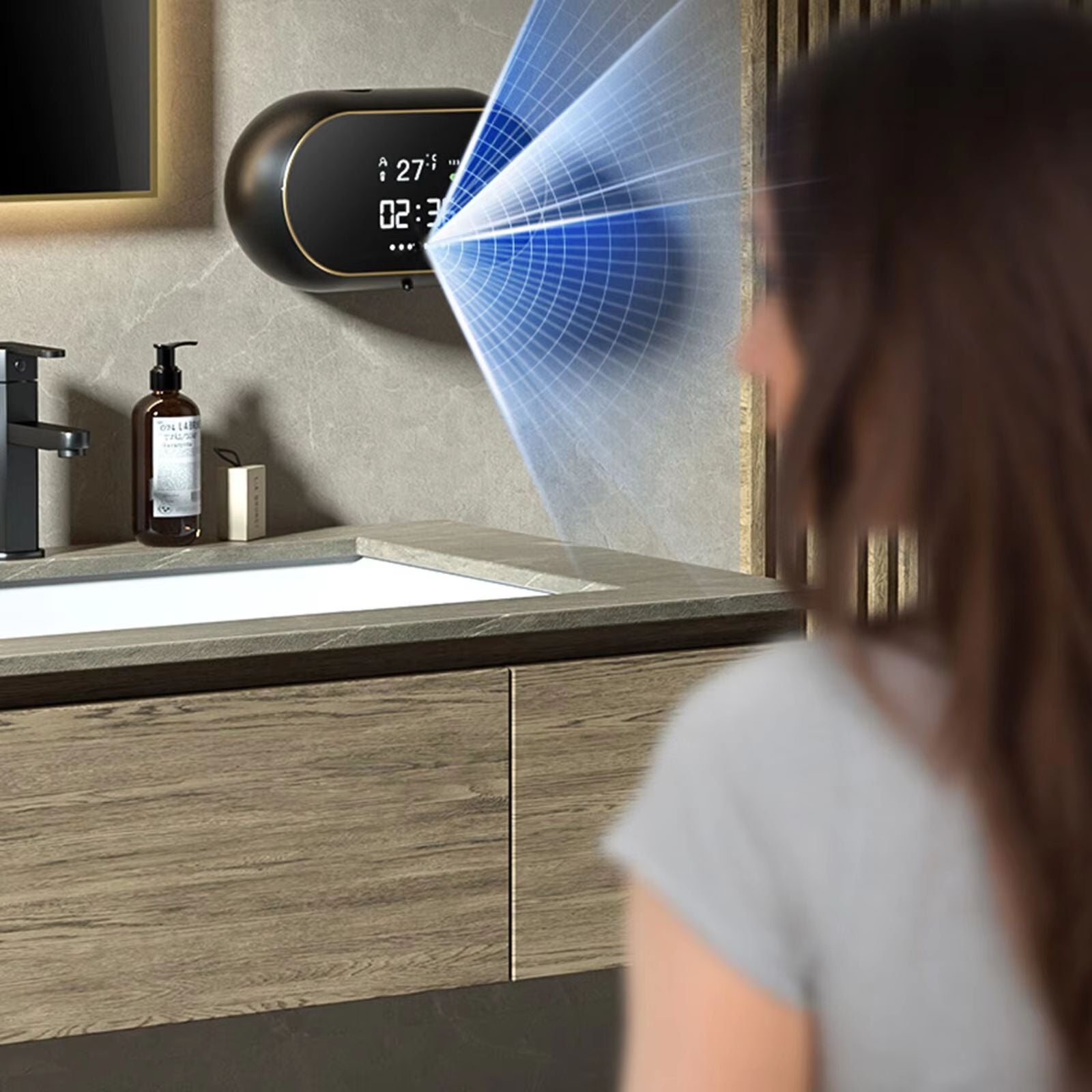 SmartDisplay USBRechargeable Infrared Touchless Soap  Sanitiser Dispenser  LED Temperature Display  2