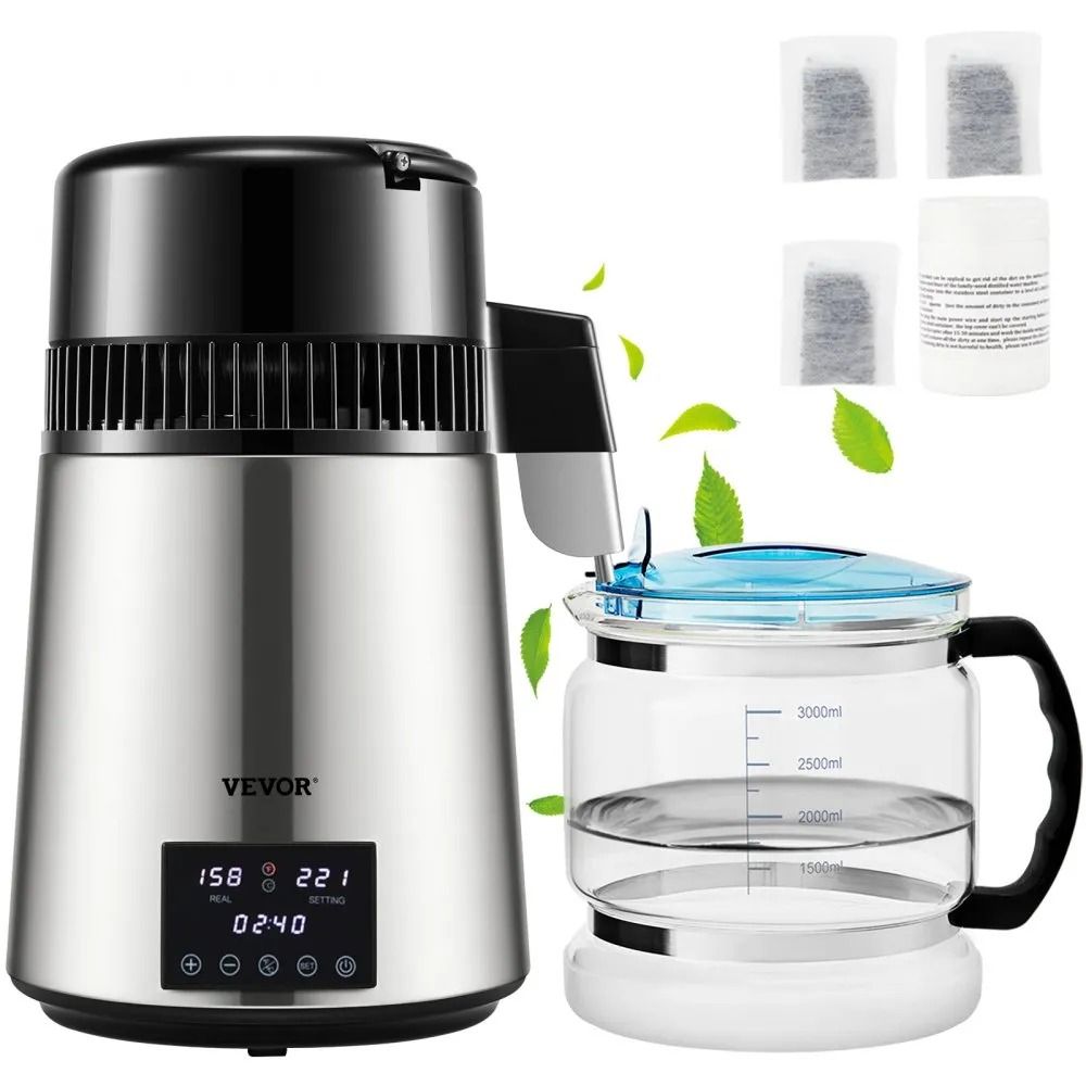 Distilled Water Maker Machine, Water Distiller, Stainless Steel Countertop Distiller, Timing Dual Temp Display