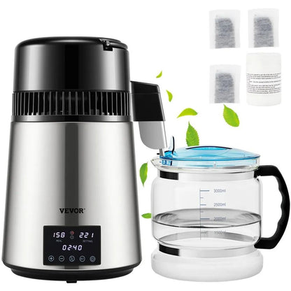 Distilled Water Maker Machine, Water Distiller, Stainless Steel Countertop Distiller, Timing Dual Temp Display