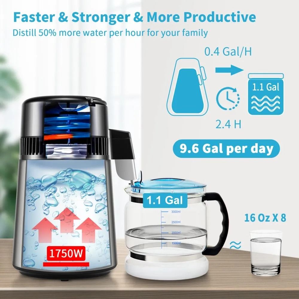 Distilled Water Maker Machine Water Distiller Stainless Steel Countertop Distiller Timing Dual Temp 2