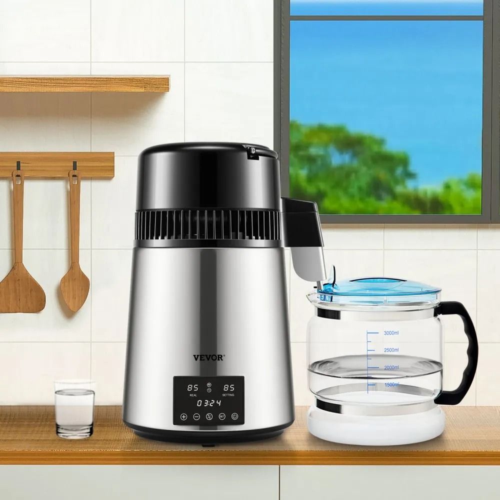 Distilled Water Maker Machine Water Distiller Stainless Steel Countertop Distiller Timing Dual Temp 6