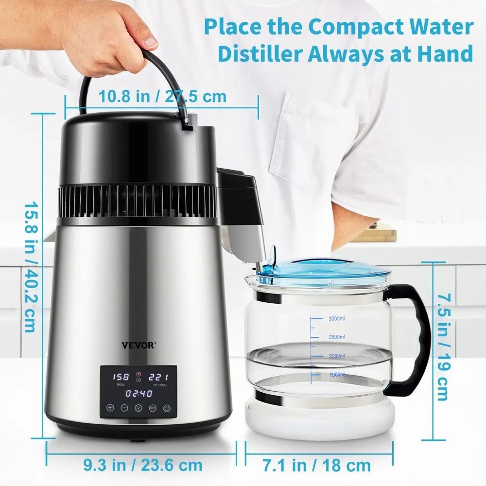 Distilled Water Maker Machine Water Distiller Stainless Steel Countertop Distiller Timing Dual Temp 5