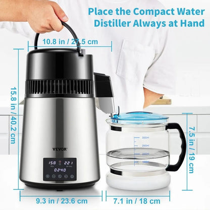 Distilled Water Maker Machine Water Distiller Stainless Steel Countertop Distiller Timing Dual Temp 5