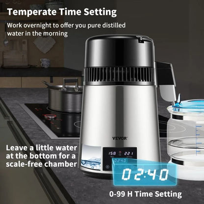 Distilled Water Maker Machine Water Distiller Stainless Steel Countertop Distiller Timing Dual Temp 1
