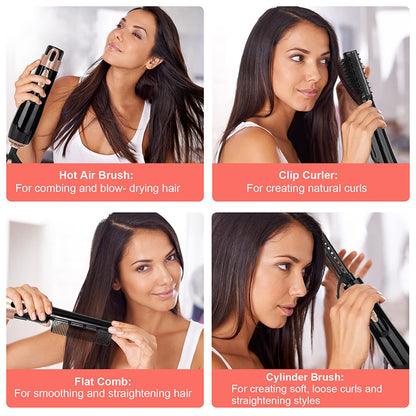 Hair Dryer Brush Electric, Hot Air Comb Multifunction Hair Curler, Straightener Curler Negative Ion Hair Dryer