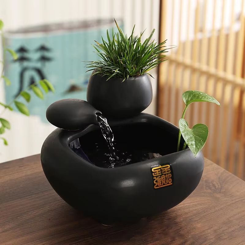 SereneFlow Ceramic Waterfall Hydroponic Vase Fountain  Desktop Meditation Water Feature 1