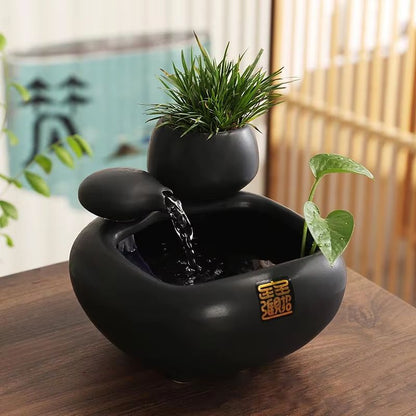 SereneFlow Ceramic Waterfall Hydroponic Vase Fountain  Desktop Meditation Water Feature 1