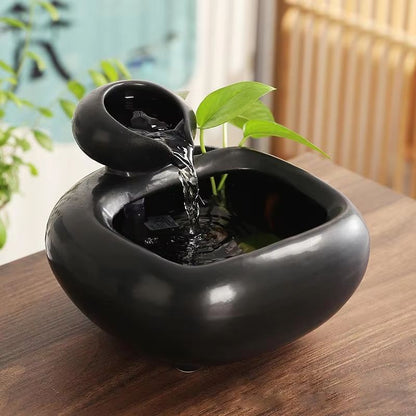 SereneFlow Ceramic Waterfall Hydroponic Vase Fountain  Desktop Meditation Water Feature 6