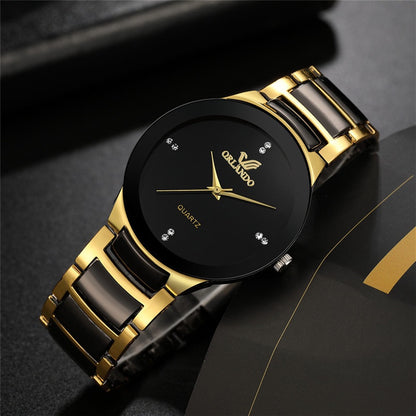 Men Business Watch, Black Steel Band Fashion Quartz Analog Watch for Men