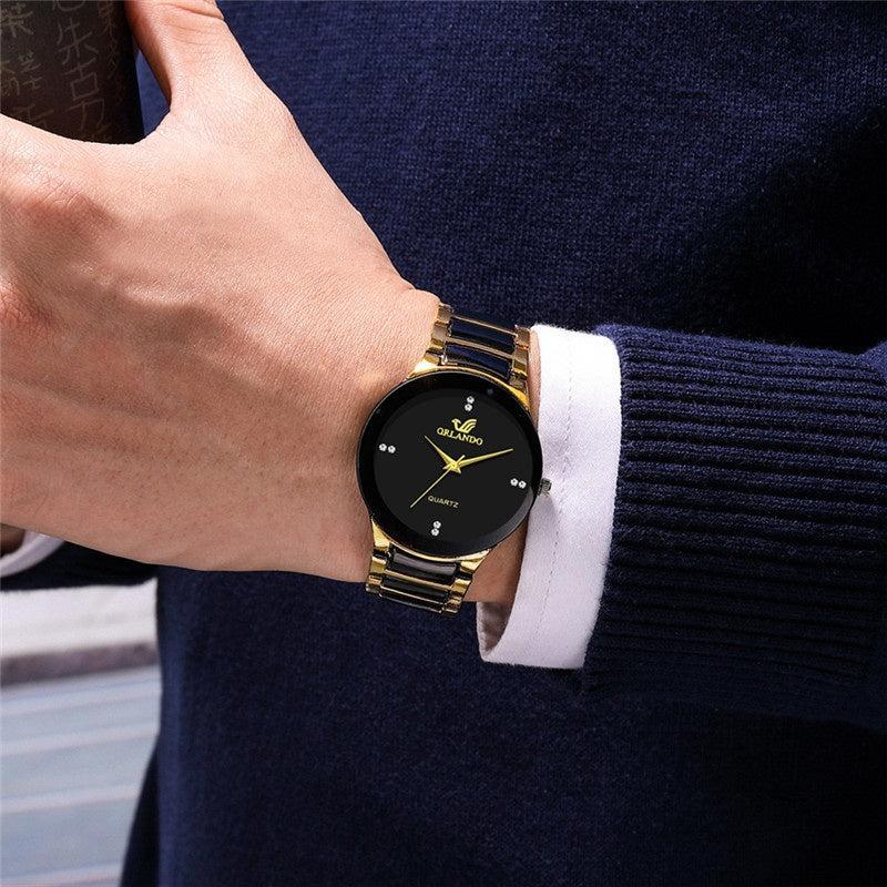 Men Business Watch Black Steel Band Fashion Quartz Analog Watch For Men 1