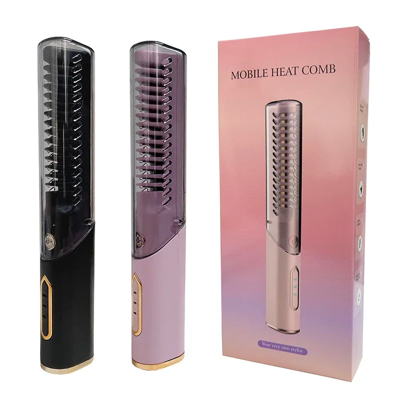 Portable Wireless Hair Straightener Brush, Home Travel Electric Hair Brush Curly Comb