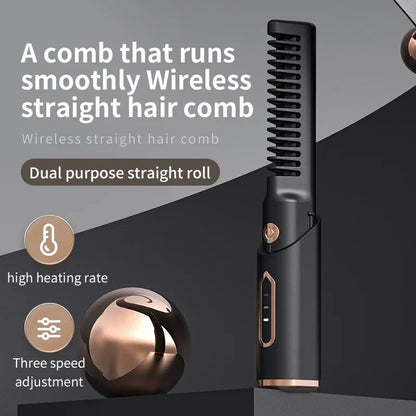 Portable Wireless Hair Straightener Brush Home Travel Electric Hair Brush Curly Comb 1