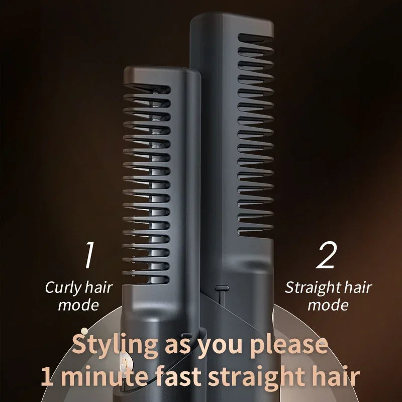 Portable Wireless Hair Straightener Brush Home Travel Electric Hair Brush Curly Comb 2