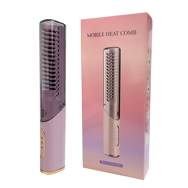 Portable Wireless Hair Straightener Brush Home Travel Electric Hair Brush Curly Comb 5