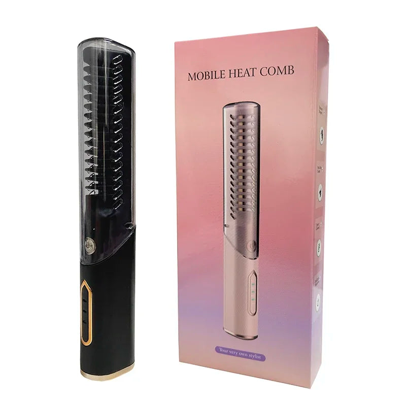 Portable Wireless Hair Straightener Brush Home Travel Electric Hair Brush Curly Comb 6