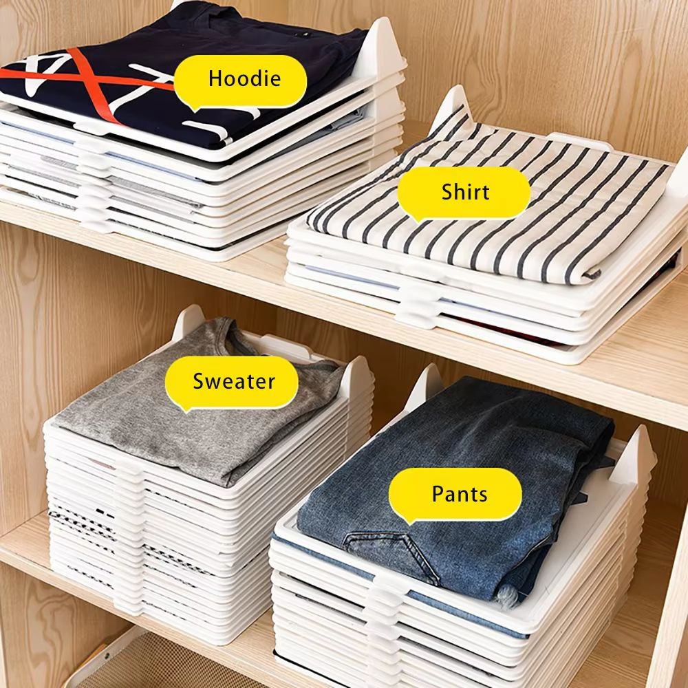 Layer-Stack Folding Clothes Storage Board – Multi-Layer Pants & T-Shirt Organizer Rack