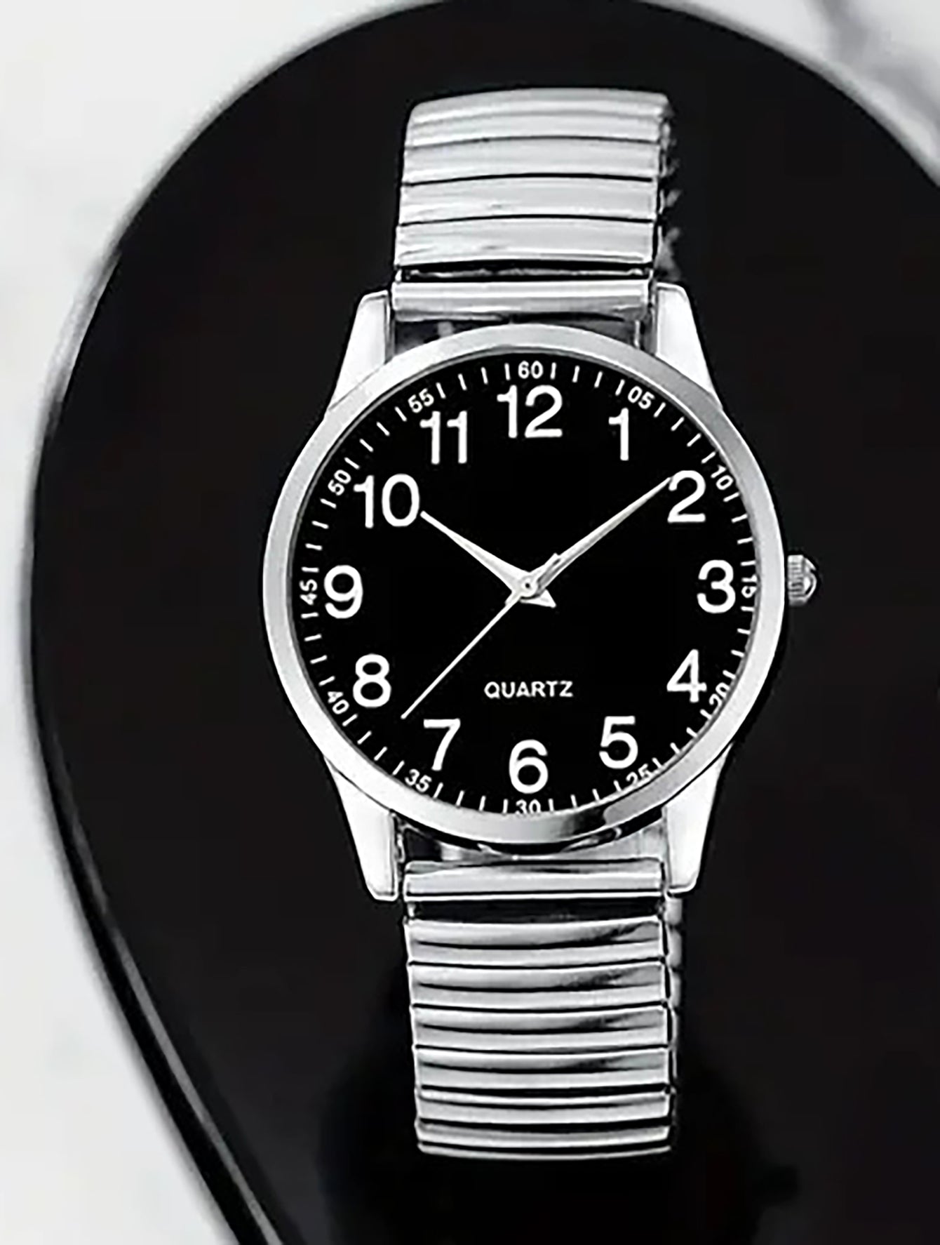 Black Alloy Arabic Numerals Watch Set Elastic Band Quartz Lovers Watch Gift Set For Men And Women 3