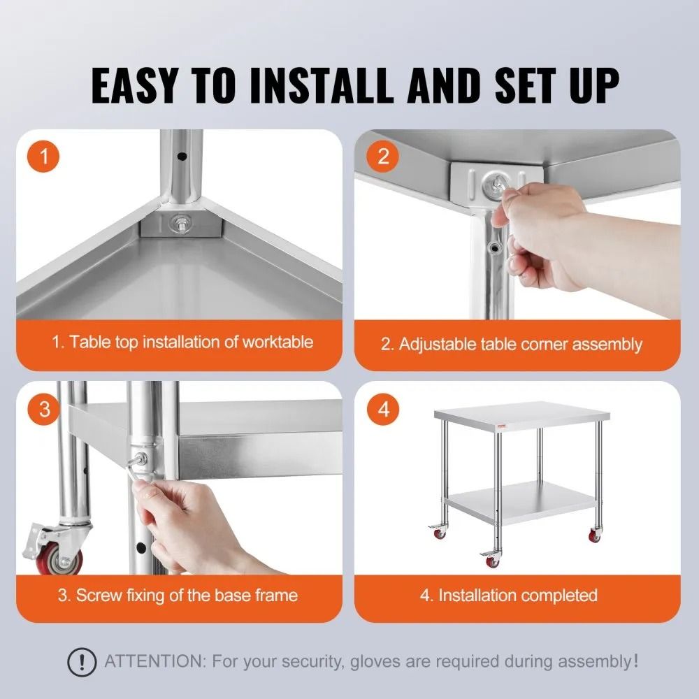 Heavy Duty Stainless Steel Work Table High LBS Load Commercial Prep Table Adjustable Shelf Levels R 5