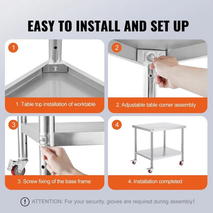 Heavy Duty Stainless Steel Work Table High LBS Load Commercial Prep Table Adjustable Shelf Levels R 5