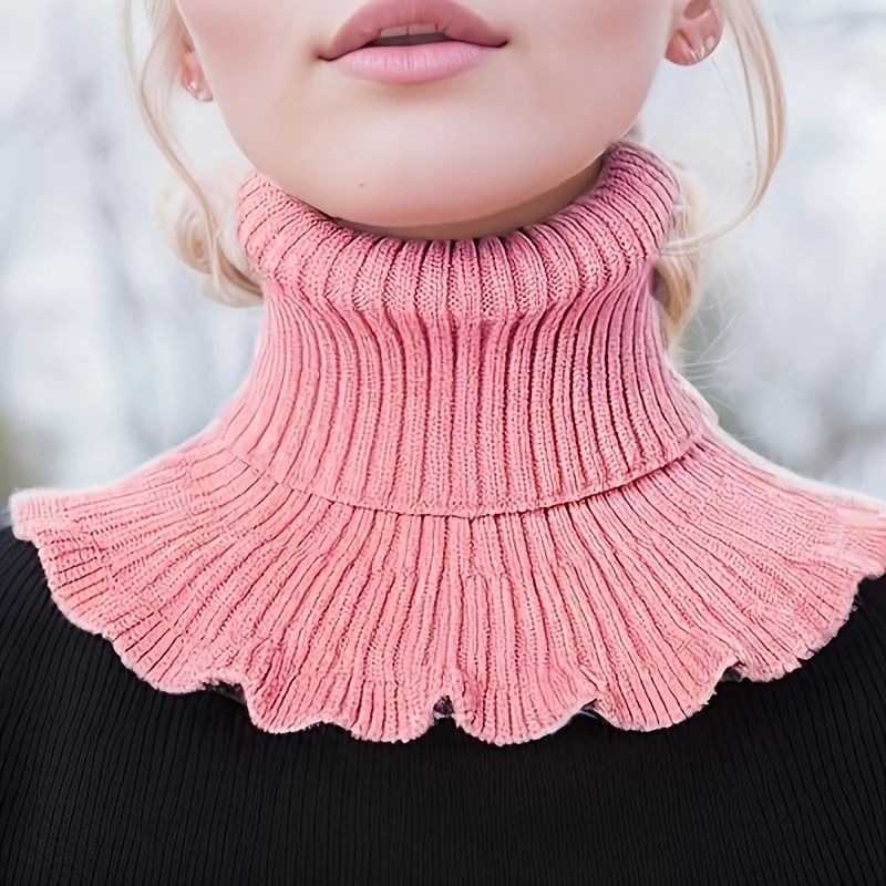 Fashionable Black And White Knitted False Neck Scarf With Elegant Ruffle Edge 10