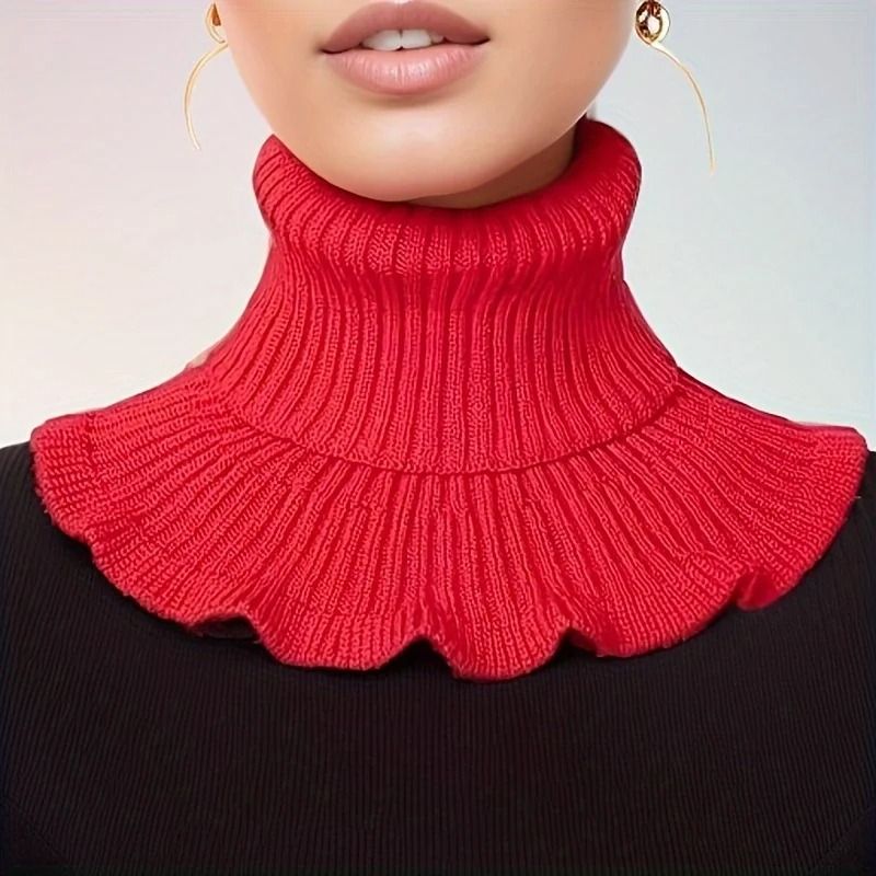 Fashionable Black And White Knitted False Neck Scarf With Elegant Ruffle Edge 11