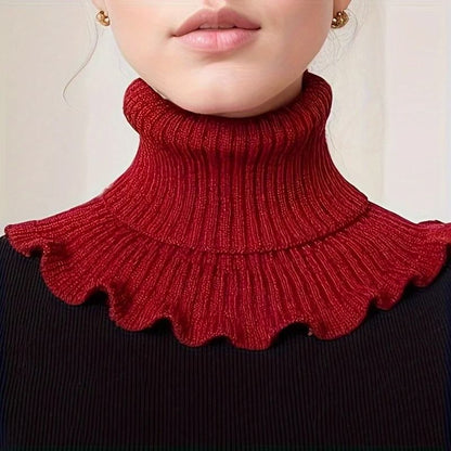 Fashionable Black And White Knitted False Neck Scarf With Elegant Ruffle Edge 13