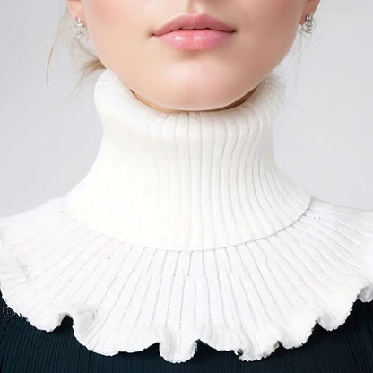 Fashionable Black And White Knitted False Neck Scarf With Elegant Ruffle Edge 3