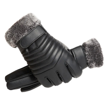 Gloves Winter Men Plush Fur Mouth Insulation Gloves, Outdoor Cycling Gloves, Motorcycle Touch Screen Cotton Gloves