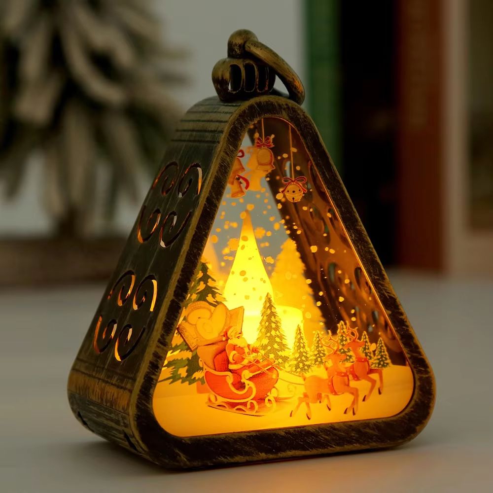 FestiveGlow LED Triangle Lantern  Santa  Snowman Christmas Table Lamp 12