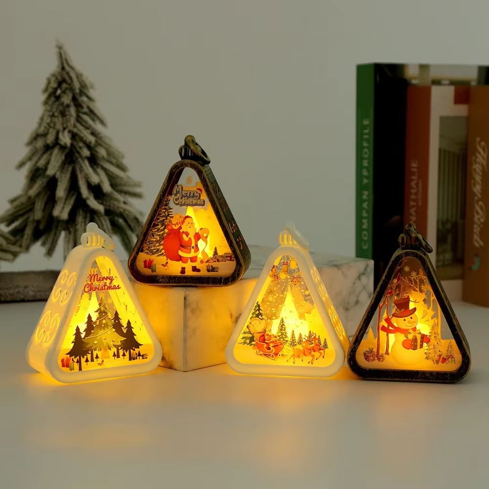 FestiveGlow LED Triangle Lantern  Santa  Snowman Christmas Table Lamp 2