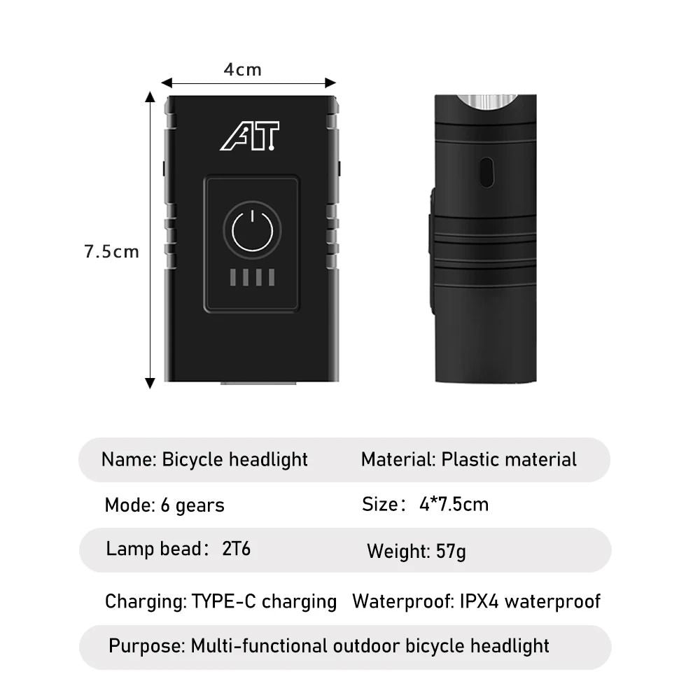LED Bicycle Front Light Type C Rechargeable Bike Headlamp 4