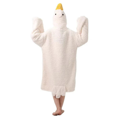 Thicken Coral Fleece Hooded Robe With Cute Goose Design 8