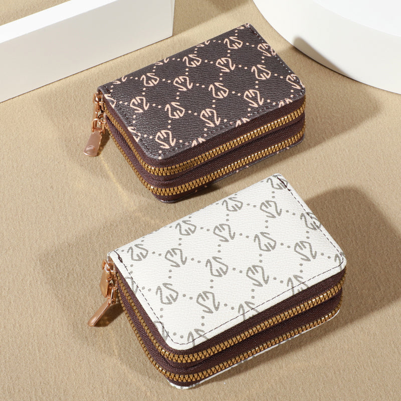 Vintage Zippered Card Holder Wallet for Women, Secure Multi-Card Slots, Fashionable Faux Leather with Coin Purse