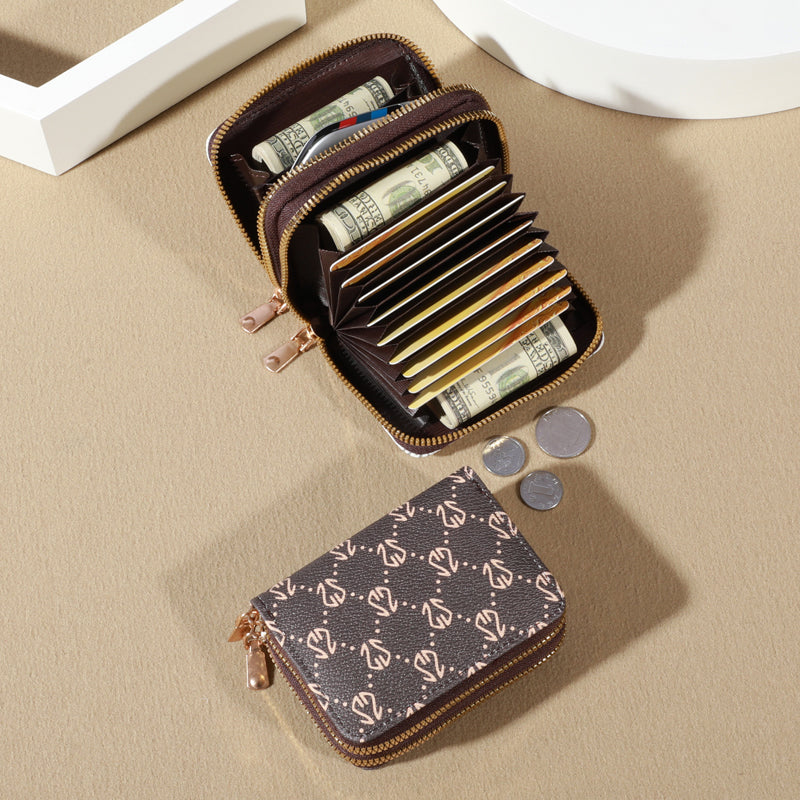 Vintage Zippered Card Holder Wallet For Women Secure MultiCard Slots Fashionable Faux Leather With  4