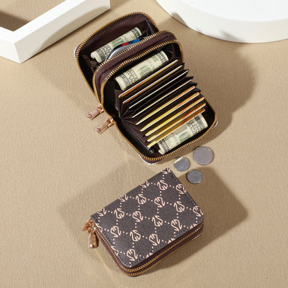 Vintage Zippered Card Holder Wallet For Women Secure MultiCard Slots Fashionable Faux Leather With  4