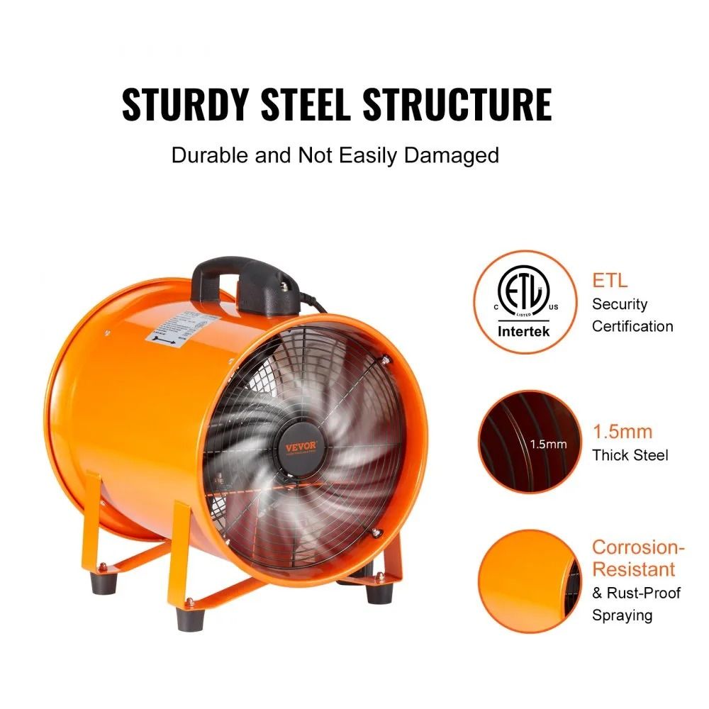 Heavy Duty Cylinder Fan With Duct Hose Portable Ventilator Strong Shop Exhaust Blower Industrial Ut 5
