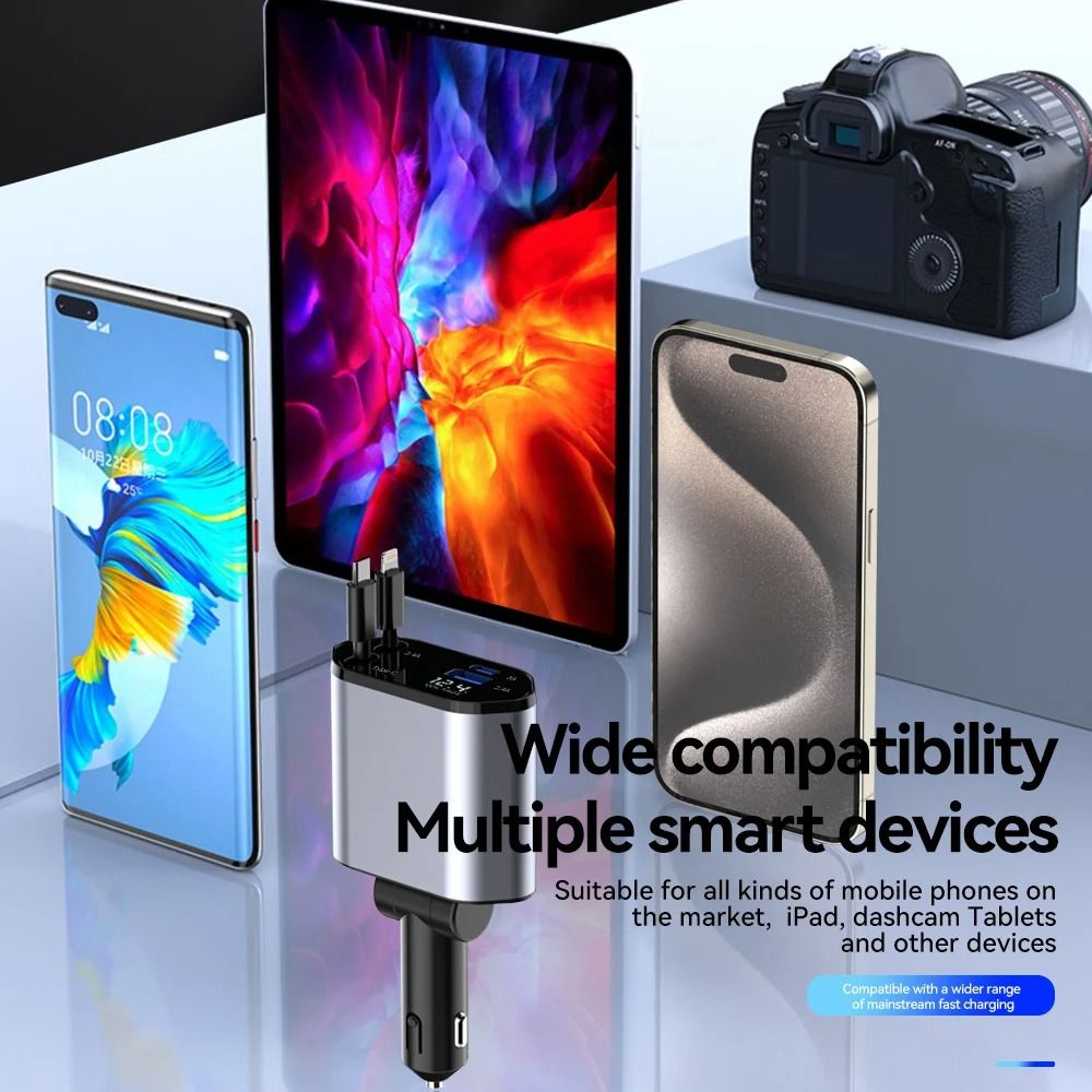 4 In 1 Retractable Car Charger With 120W Fast Charge And Type C Cable 5