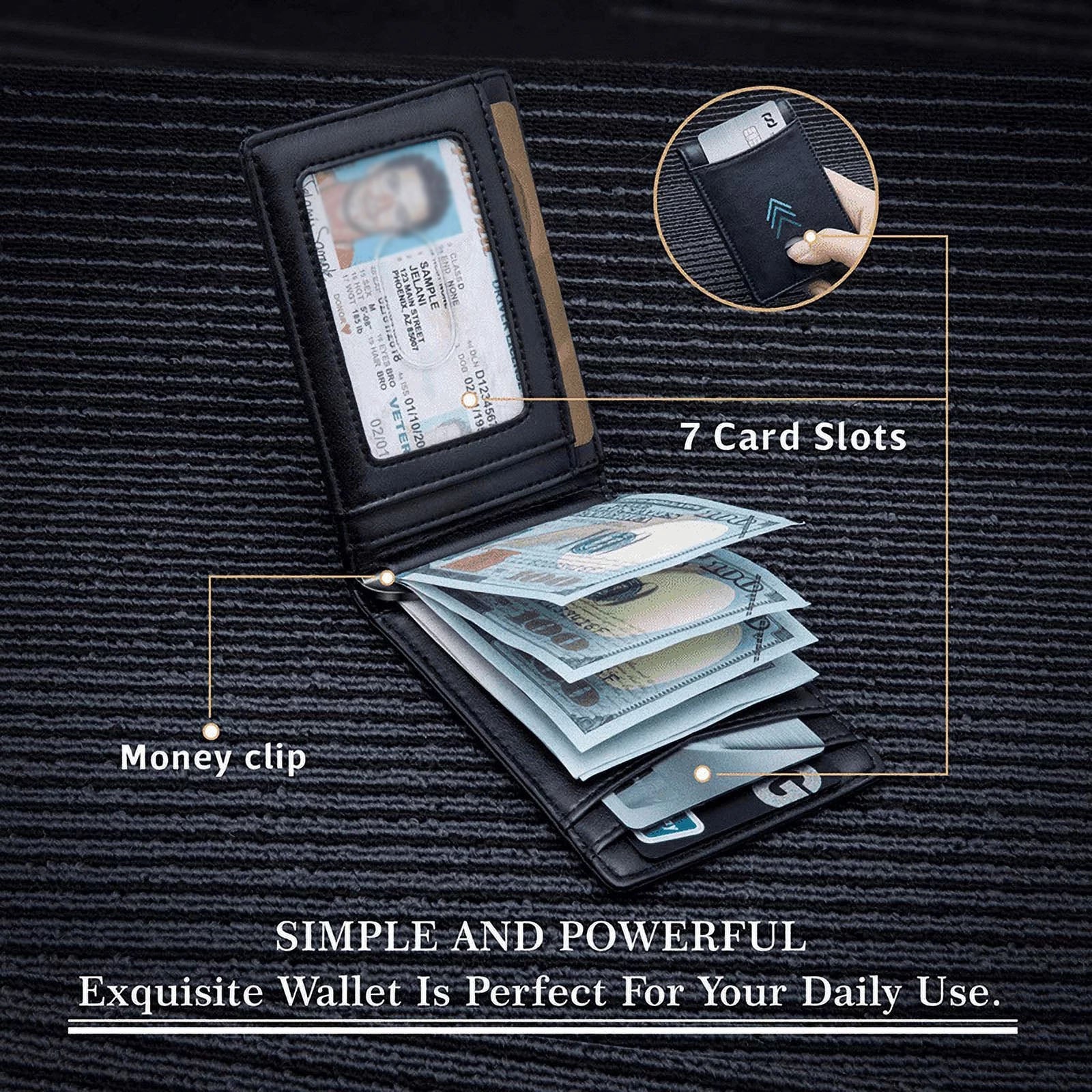Slim Wallets for Men, Minimalist Credit Card Holder, Leather Money Clip Mens Wallet, Blocking Front Pocket Wallet