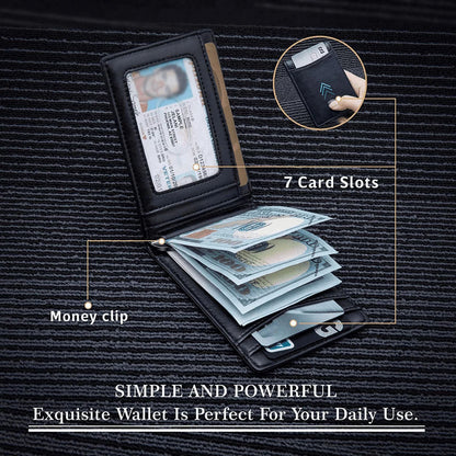 Slim Wallets for Men, Minimalist Credit Card Holder, Leather Money Clip Mens Wallet, Blocking Front Pocket Wallet