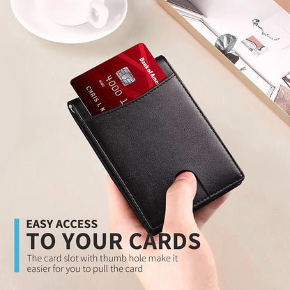 Slim Wallets for Men, Minimalist Credit Card Holder, Leather Money Clip Mens Wallet, Blocking Front Pocket Wallet
