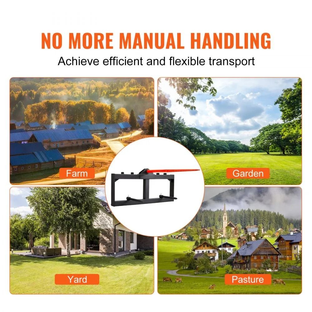 Bale Spears High Loading Capacity Hay Spear Skid Steer Loader Tractor Attachment Quick Attach Spike 4