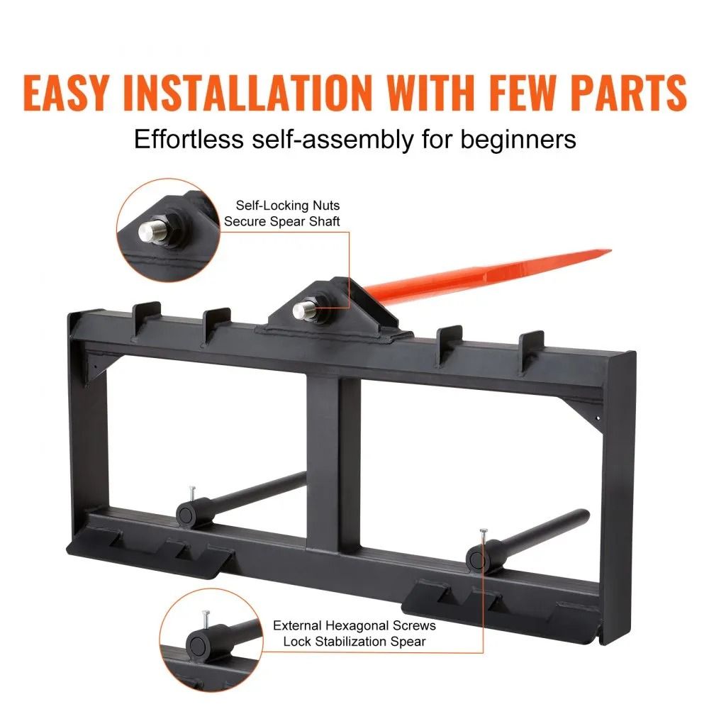 Bale Spears High Loading Capacity Hay Spear Skid Steer Loader Tractor Attachment Quick Attach Spike 5