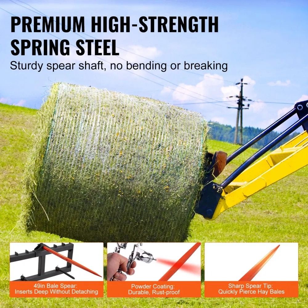 Bale Spears High Loading Capacity Hay Spear Skid Steer Loader Tractor Attachment Quick Attach Spike 1