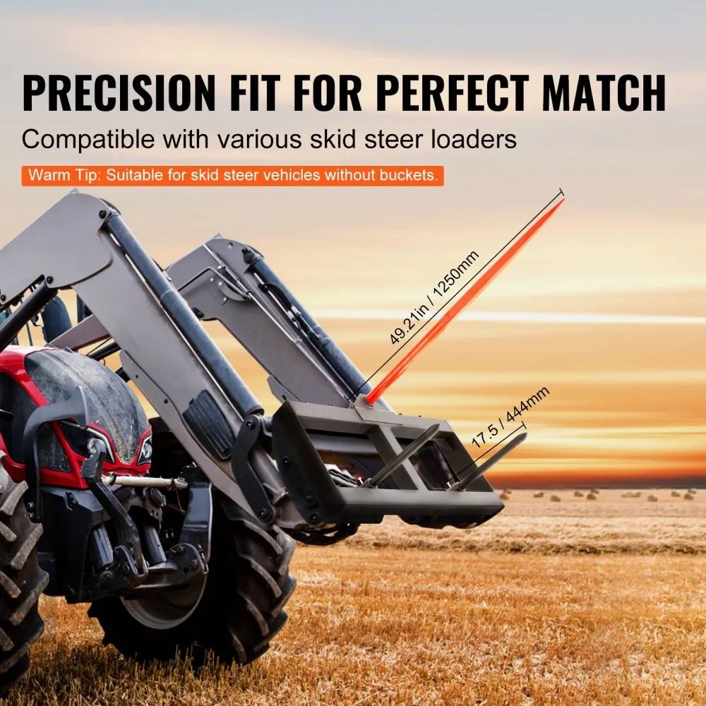 Bale Spears High Loading Capacity Hay Spear Skid Steer Loader Tractor Attachment Quick Attach Spike 3