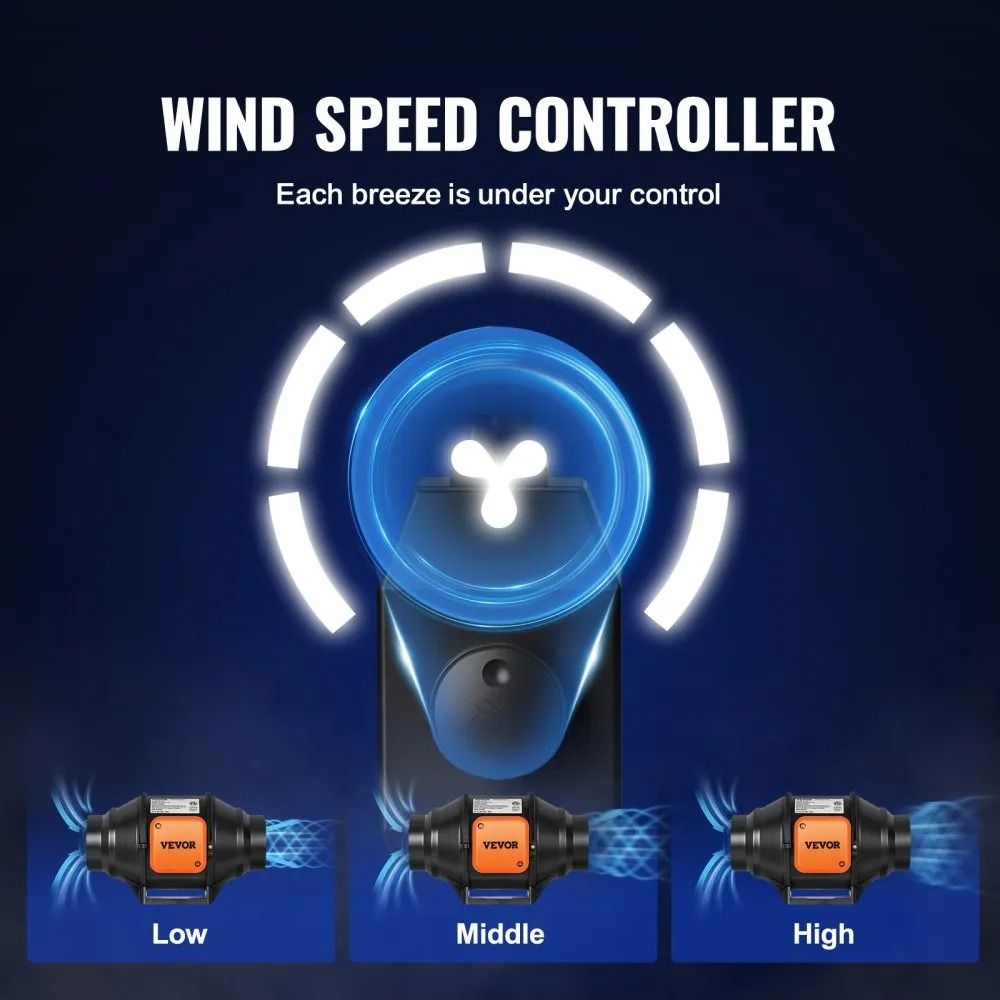 Inline Duct Fan CFM Exhaust Fan Quiet AC Motor Variable Speed Controller Ventilation Hydroponics Gr 5