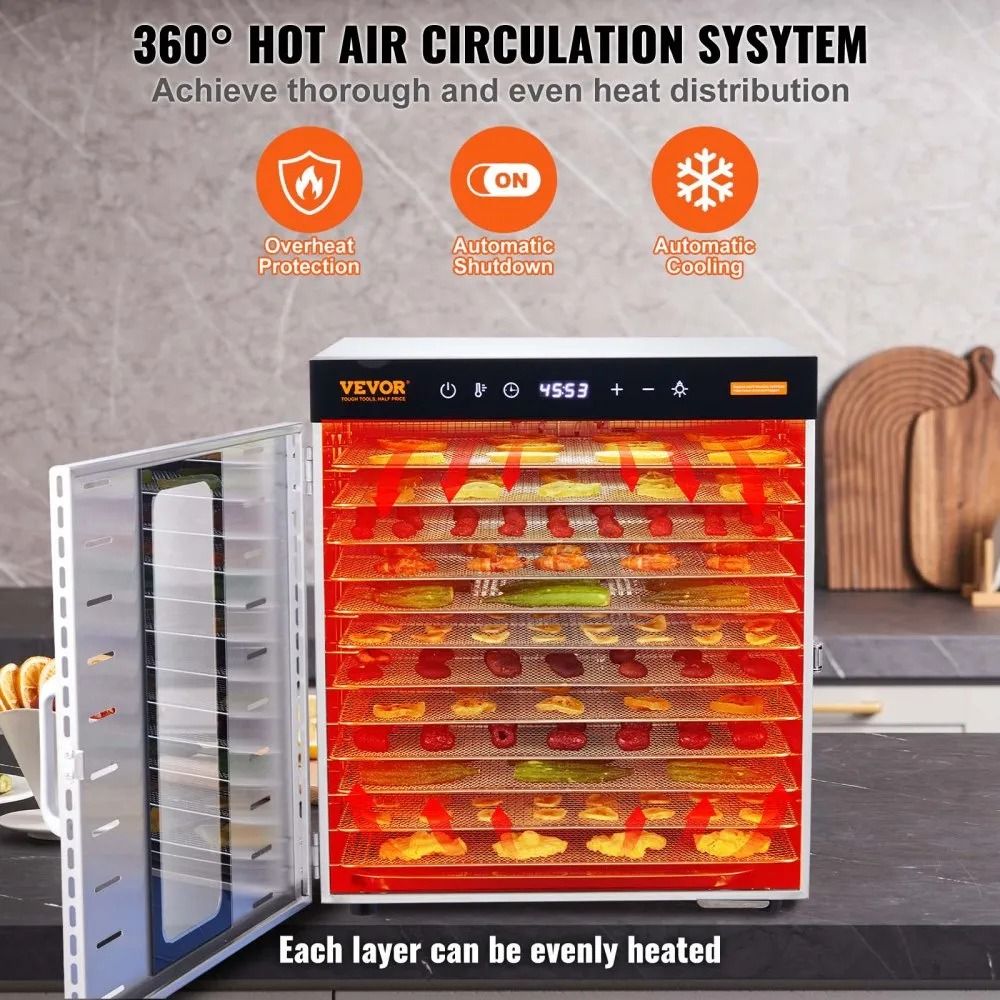 Stainless Steel Trays Food Dehydrator Machine Electric Food Dryer Digital Adjustable Timer And Temp