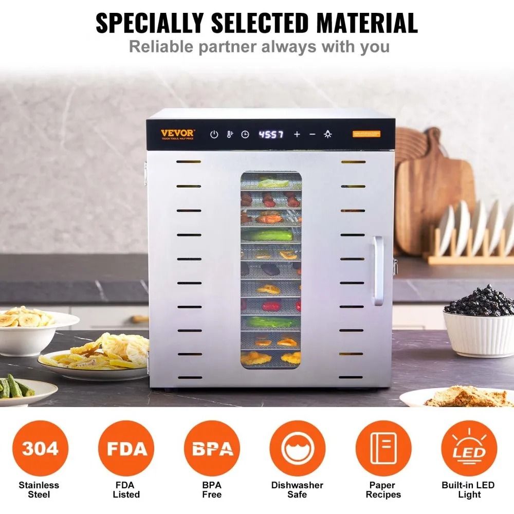 Stainless Steel Trays Food Dehydrator Machine Electric Food Dryer Digital Adjustable Timer And Temp