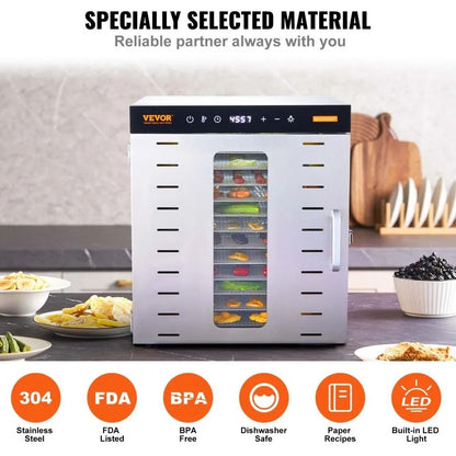 Stainless Steel Trays Food Dehydrator Machine Electric Food Dryer Digital Adjustable Timer And Temp