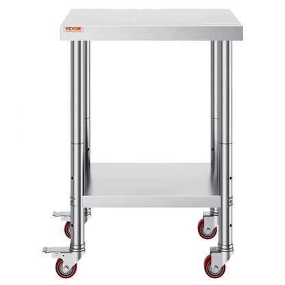 Heavy Duty Stainless Steel Work Table Food Prep Worktable Adjustable Height Levels High LBS Capacit